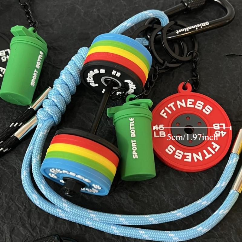 Mini Barbell Plates Key Chain with D-shaped Buckle Simulation Dumbbells Keyring  Gifts