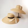 European and American Spring and Summer New Flat Top Curved Brim with Straps Hand Woven Lafite Straw Hat Outdoor Travel Beach Straw Hat