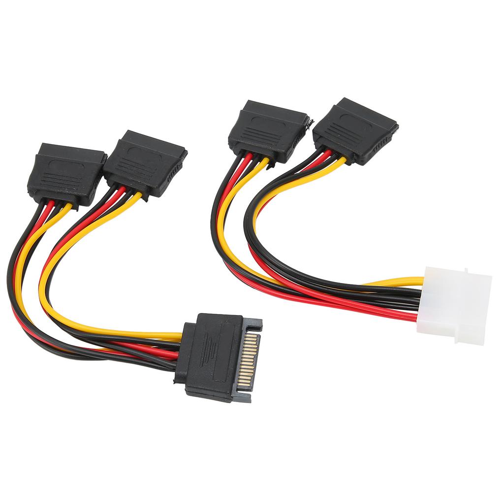 2Pcs Hard Drive Power Cord 4Pin IDE 15Pin SATA Male To 2 Female Distributor Adaptor Cable