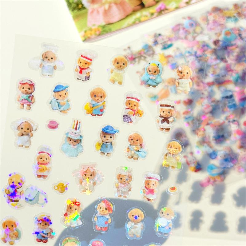 8 Sheets Luggage Stickers Unique Cute Poodle Holographic Decals for DIY Scrapbooking Water Bottle