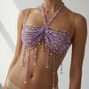 Beaded Body Chain Bra Multilayer Beaded Chest Chain Body Accessories Jewelry for Women Nightclub Raves Body Jewel