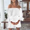 Women Dress Off Shoulder Ruffles Summer Solid Color Strapless Mini Dress for Daily Wear