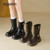 Augustine Platform Martin Boots Women's 2025 New Autumn Retro British Style Brown Casual Medium Tube Short Boots Tide