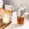 600ml Tall Striped Glass Tumbler With Lid Straw - Leakproof Premium Drinkware Cold Beverages Coffee Water