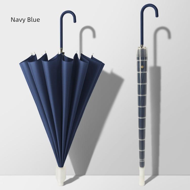 16-Rib Umbrella with Japanese-Style Fresh Design, Leather Handle, Curved Hook, Straight Pole, Large Double-Person Umbrella for Sun and Rain, Gift or