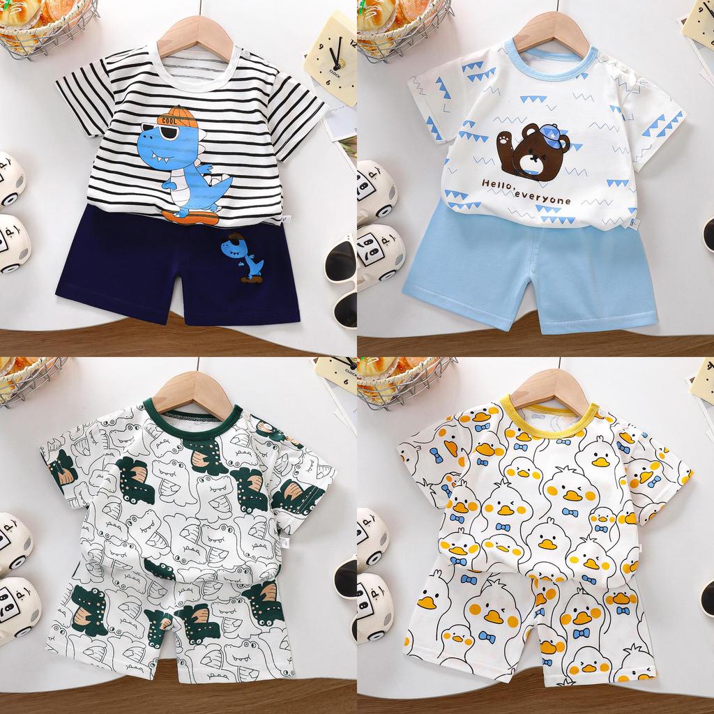 Kids Cartoon Cotton Short Sleeve Sets With Breathable Fabric For Summer Playwear
