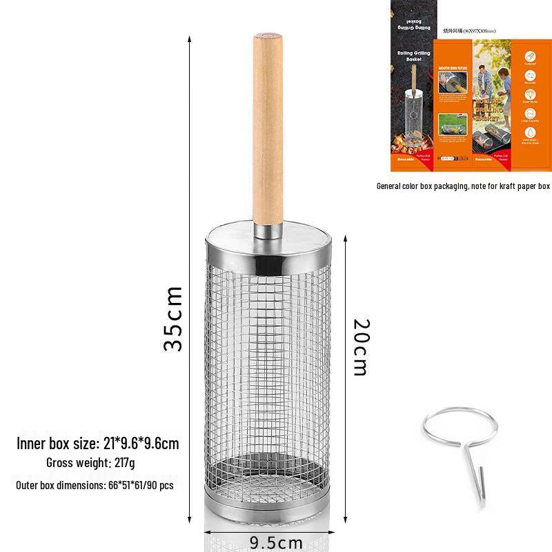 MinNai Portable Wooden Handle BBQ Grill Basket 2-pack