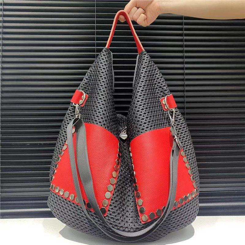 Mesh Rivet Tote Bag Large Capacity Commuter Trend Shoulder Handbag