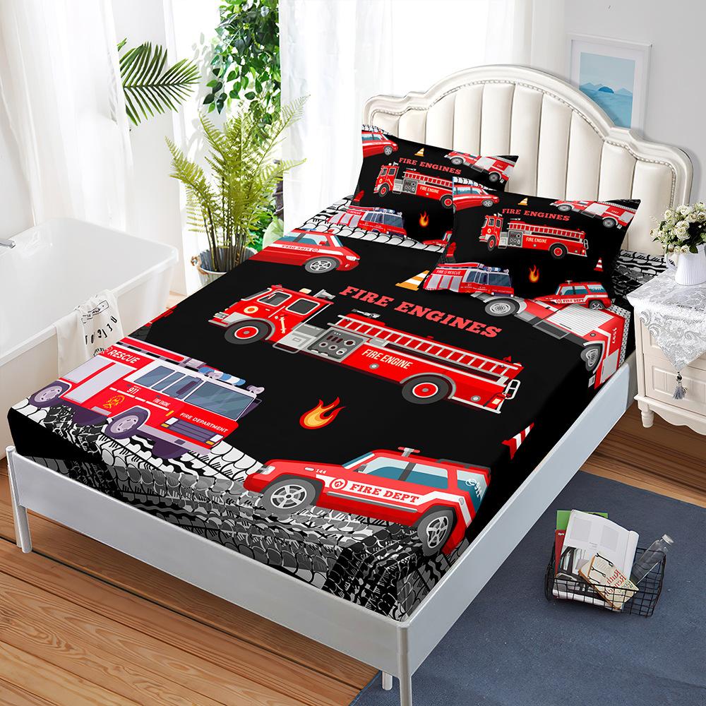 Mattress Three-Piece Set, Construction Vehicle Racing Car, Bedspread, Pillowcase, Mattress Protective Cover