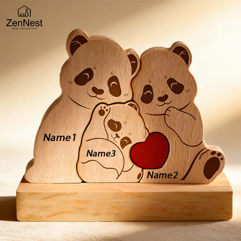 Personalized Wooden Bear Puzzle Home Decor Custom Name Accommodates 2-5 Names Rustic Style Wooden Bear Mother's Day Gift