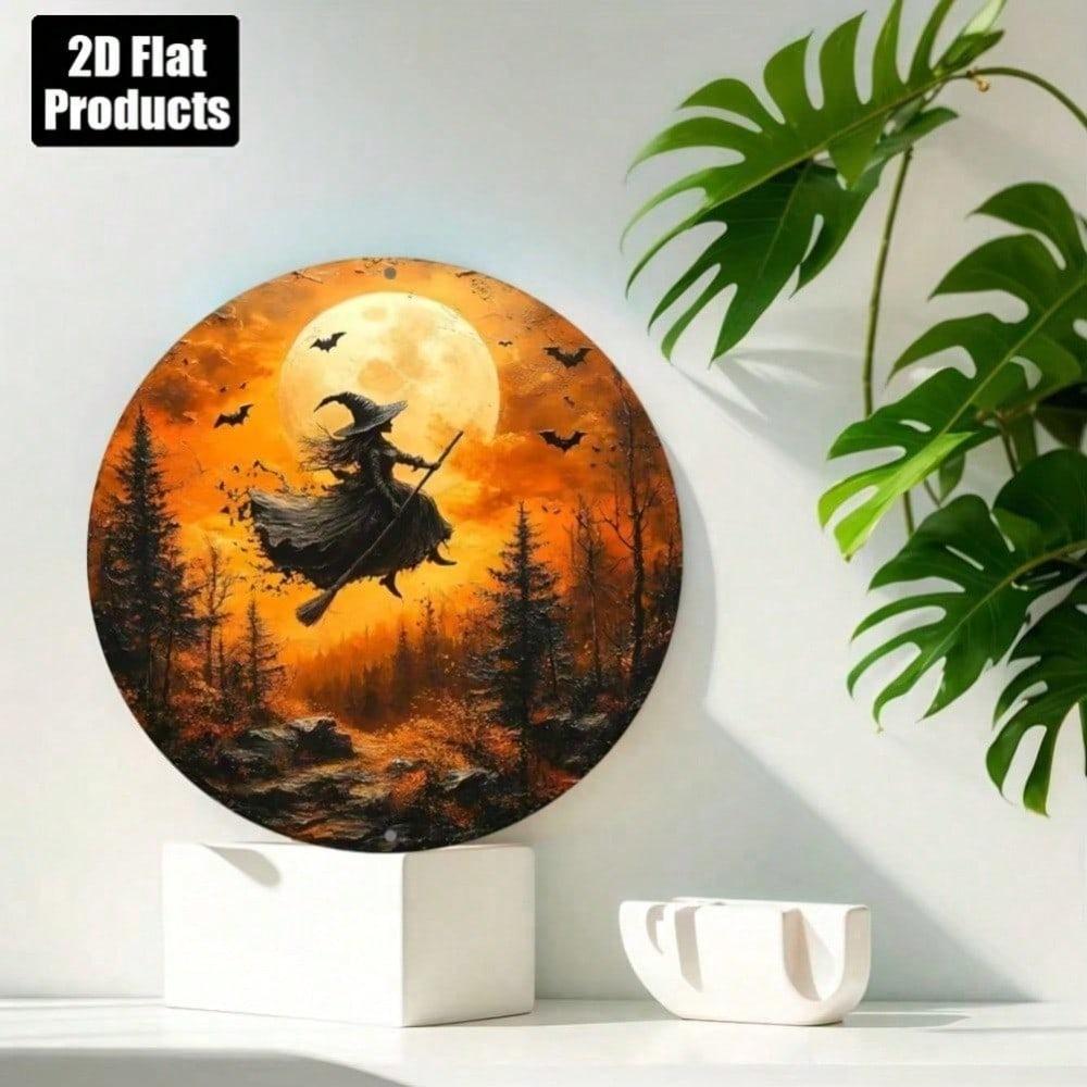 1pc Witch Round Aluminum Halloween Plaque, Wall Decor Hanging Sign for Home  1pc Witch Halloween Sign Round Metal Plaque, Wall Art Hanging Home Decor