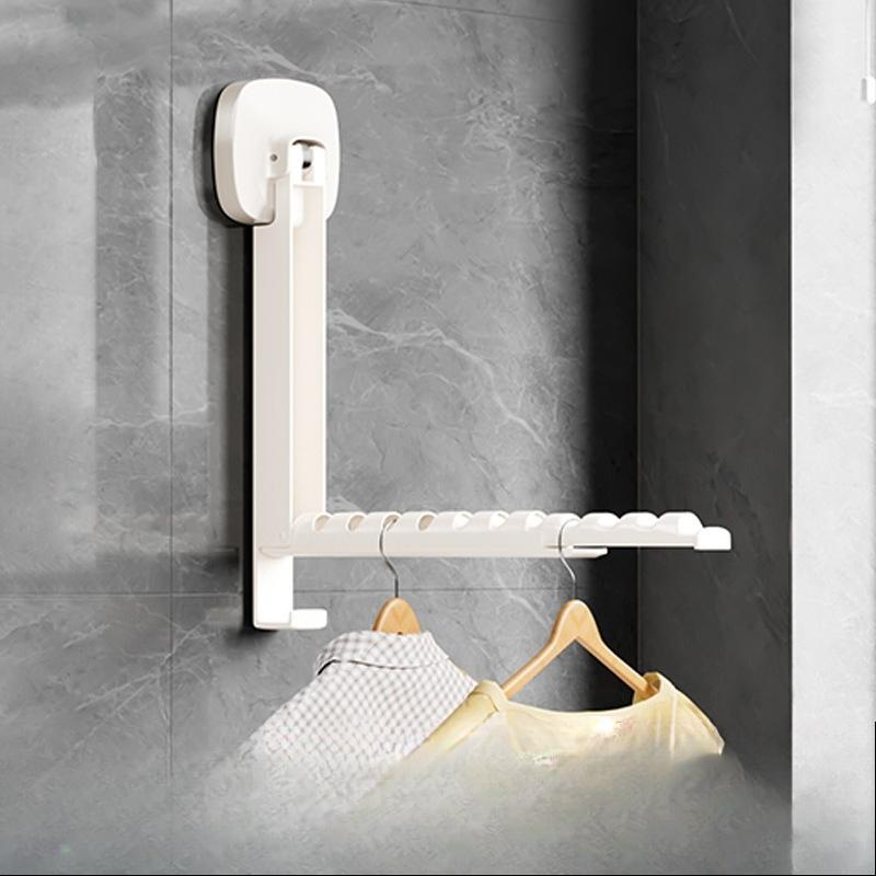 Wall-Mounted Folding Clothes Drying Rack with Suction Cup–Retractable,Portable, Space-Saving Laundry Rack for Bathroom & Balcony