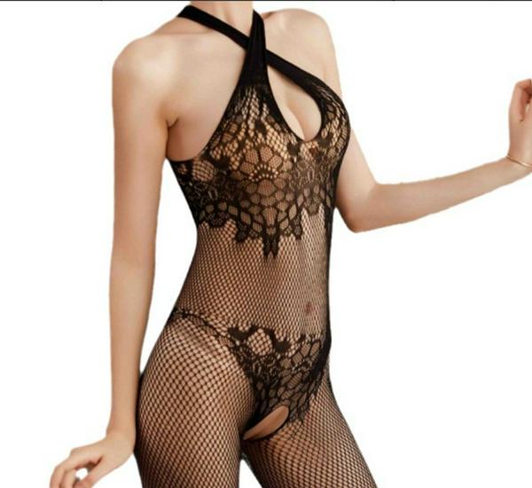 Sexy Open Crotch Fishnet Lingerie with Stockings – One Piece Outfit