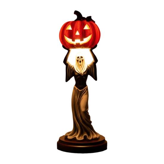 Pumpkin Night Light Halloween Horror Skeleton Ghost Witch Pumpkin Lantern Resin LED Tabletop Lamp for Gothic Room Desk Decorr