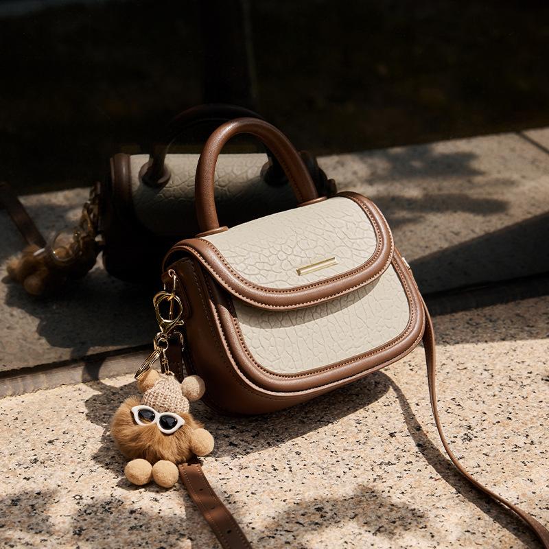 

Mrs. Qiao Small Bag 2025 New Spring Summer Handbag Women Versatile Crossbody Bag Color-Block Saddle Bag Genuine Leather Women s Bag Long19CM*Thick6.5CM*High1