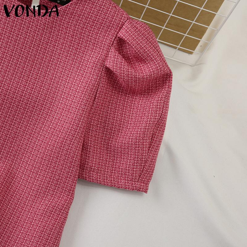 VONDA Women Summer Round Neck Puff Short Sleeve Blouses