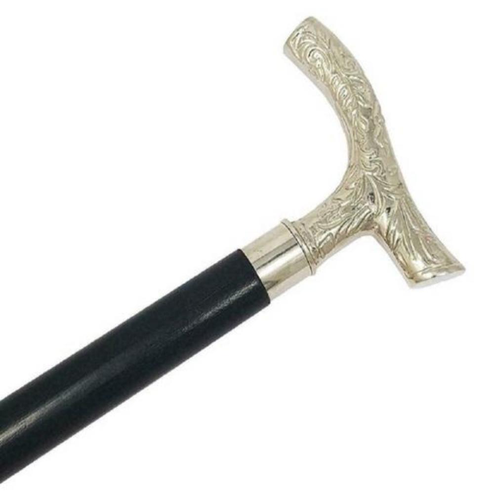 Brass Derby Handle Walking Cane - Rosewood & Brass, 95 Cm Length, Ornate Chrome Finish