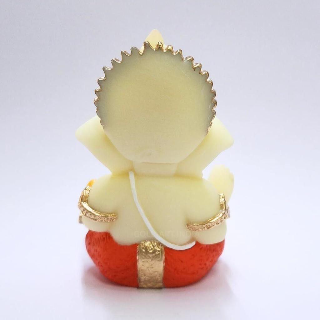 Resin Lord Ganesha Idol for Car Dashboard, Home, Office | Ganpati Statue for Mandir Decor | Handcrafted Ganesh Murti (Red & Ivory)