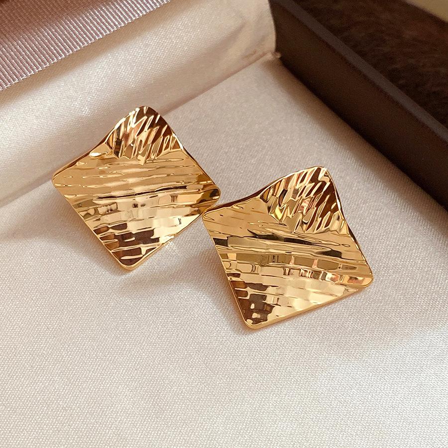 K real gold electroplated silver needle rhombus earrings individual cold wind earrings light luxury high-end earrings