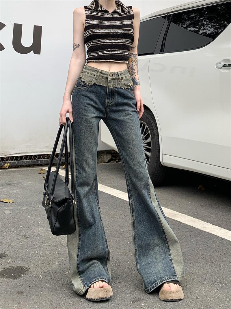 

Women s Retro Patchwork Color Block High Waist Flared Jeans - Spring 2025 Collection M