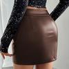 Women High Waist Solid Color Zipper Pu Package Hip Skirt