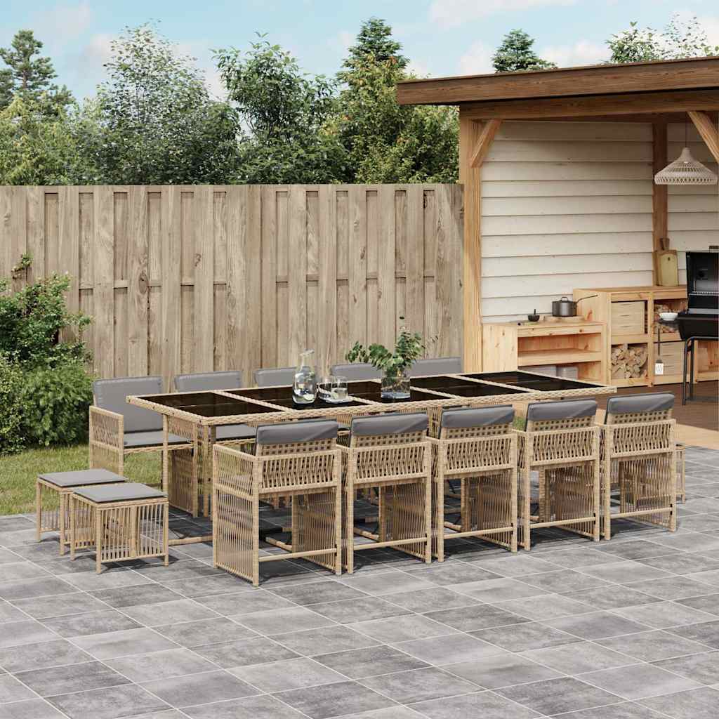 15 piece outdoor dining set with cushions beige mixed poly rattan