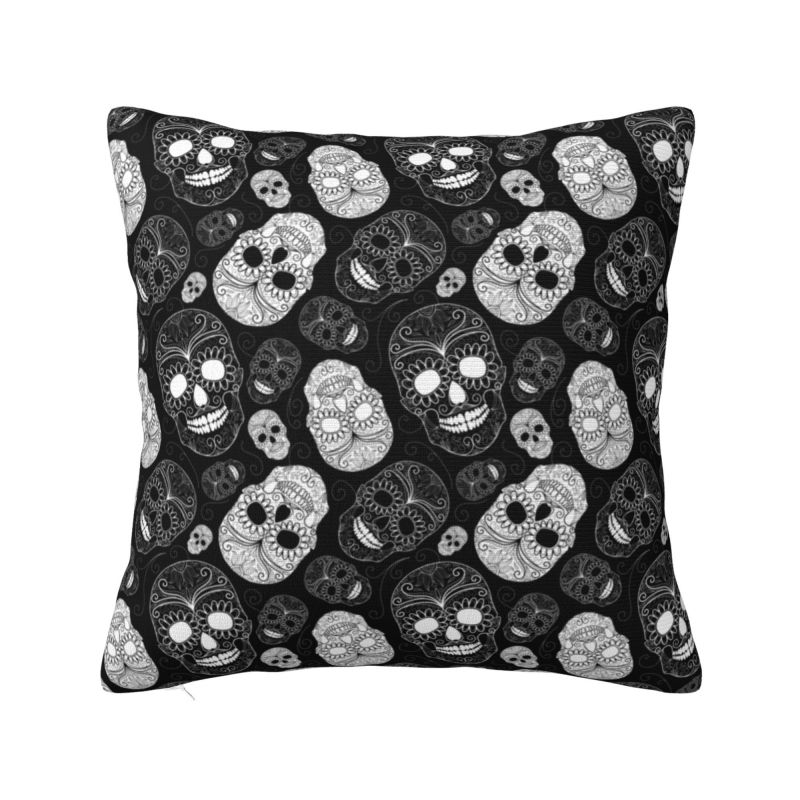 Day Of The Dead Floral Cushion Cover 40x40cm Halloween Sugar Skull Velvet Luxury Pillow Case Living Room Decoration