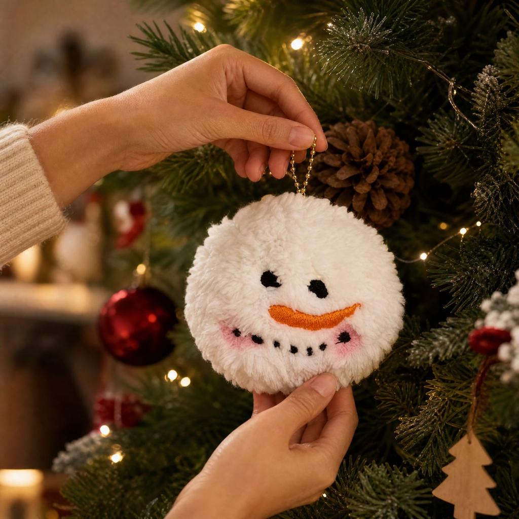 Christmas Plush Snowball Hanging Ornament for Holiday Tree Winter Wreath Mantel Decor