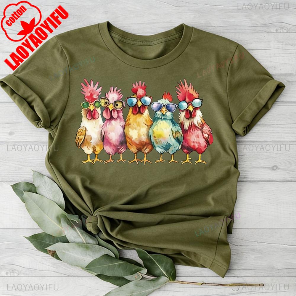 Chicken Funny Farmer Shirt Love Chickens Tee Animal TShirt Fashion Casual Unisex Short Sleeve Farm Daily Life Cotton Tshirt S