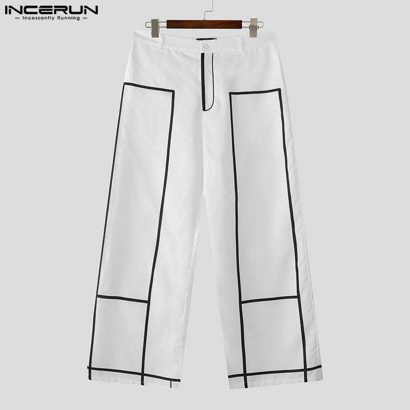 INCERUN Men Zip-up Waist Stitching Casual Long Wide Legs Pants Trousers