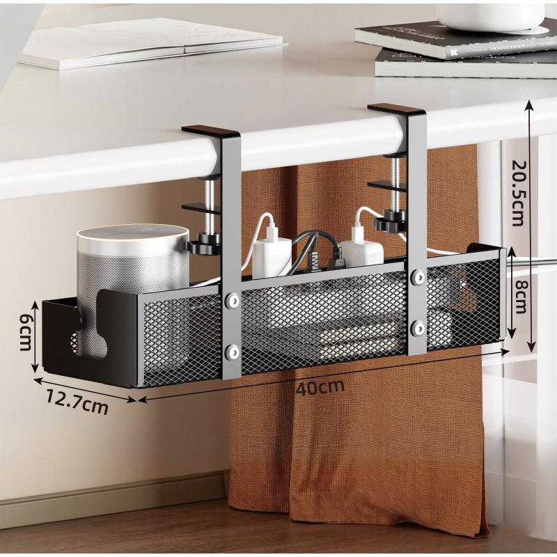 Under Desk Cable Management Tray No Drill Steel Wire Organizer Rack with Clamp Desk Cord Manage Tray for Home Office Computer