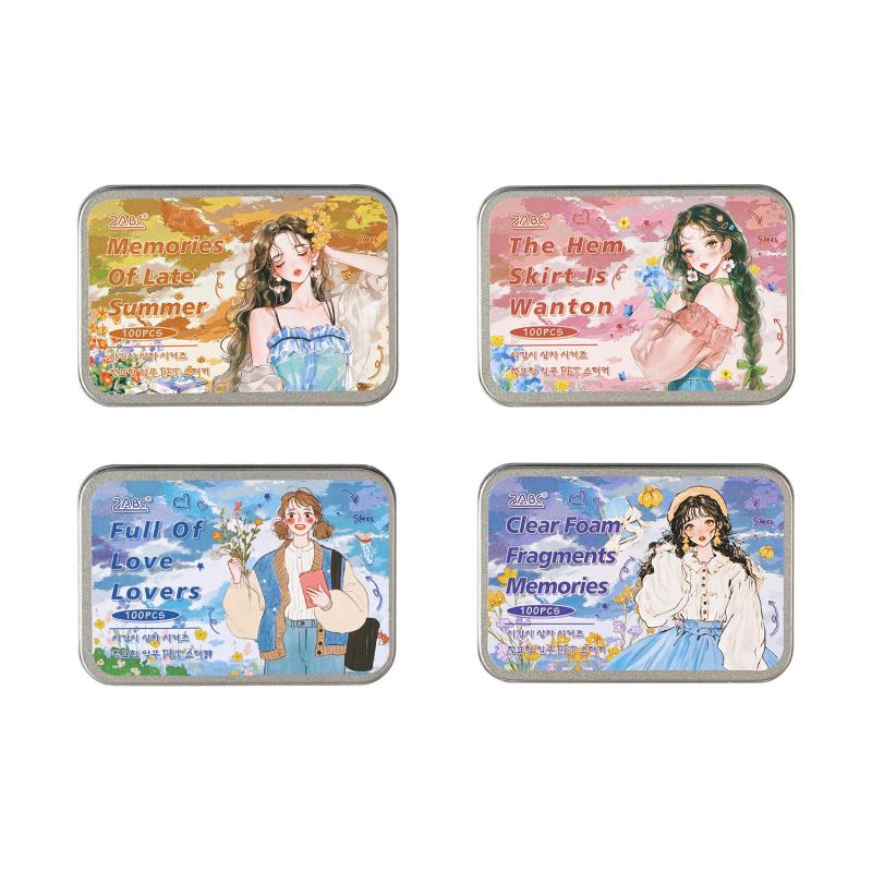 100-Sheet Cute Cartoon Girl Character Sticker Adorable Designs for Hand Account Decoration DIY Crafts