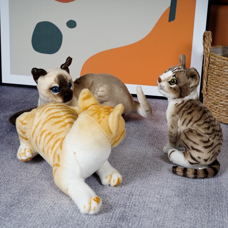 25cm Chats Siamois Peluche Réaliste Jouet Peluche Simulation American Shorthair Chat Mignon Jouets pour Animaux de Compagnie Décoration Maison Réaliste Cadeau d'Anniversaire Enfant