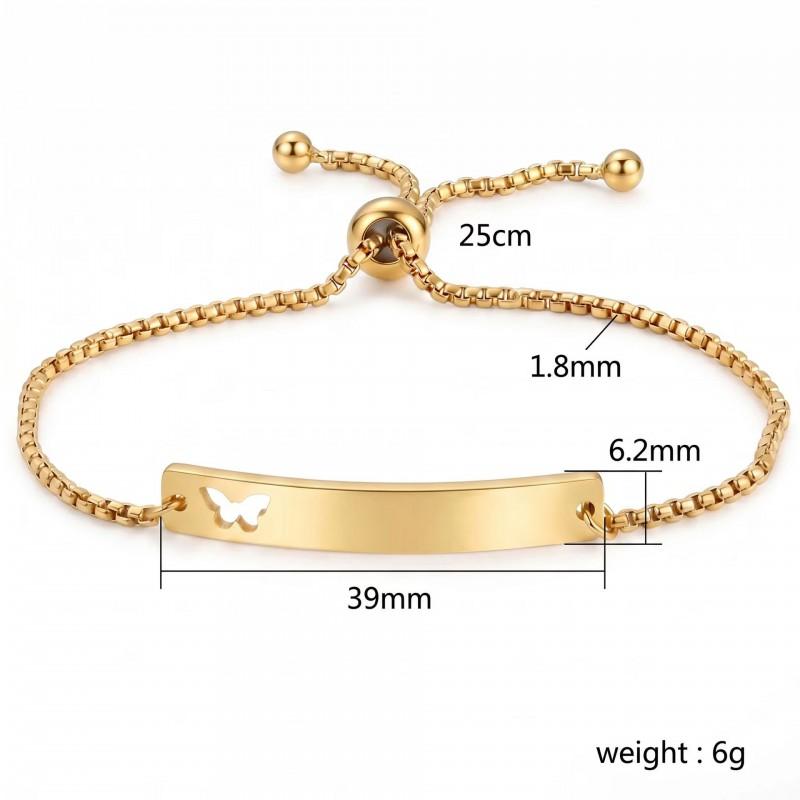 39mm Smooth Stainless Steel Hollow Butterfly Charm Adjustable Bracelet Women Geometric Fashion Jewelry