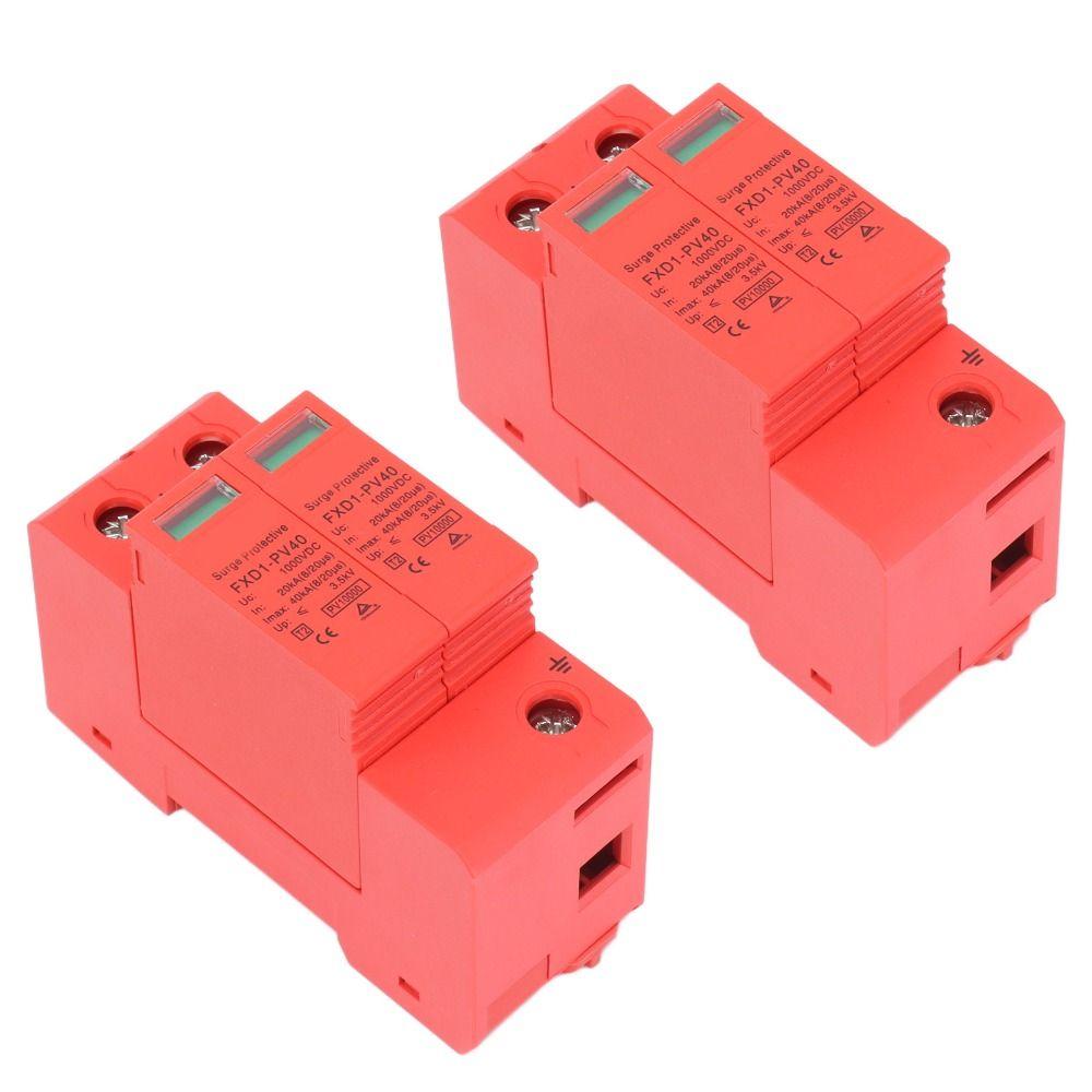 2PCS Durable 2P SPD Protective Devices 40KA DC 500V/750V/1000V DC Photovoltaic Arrester Photovoltaic Arrester Home Safety