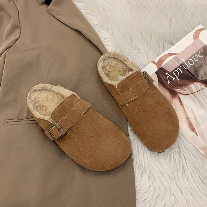 

Autumn and winter lazy women wear fluffy slippers, new pregnant women Boken cotton mop head half slippers 40 верблюд