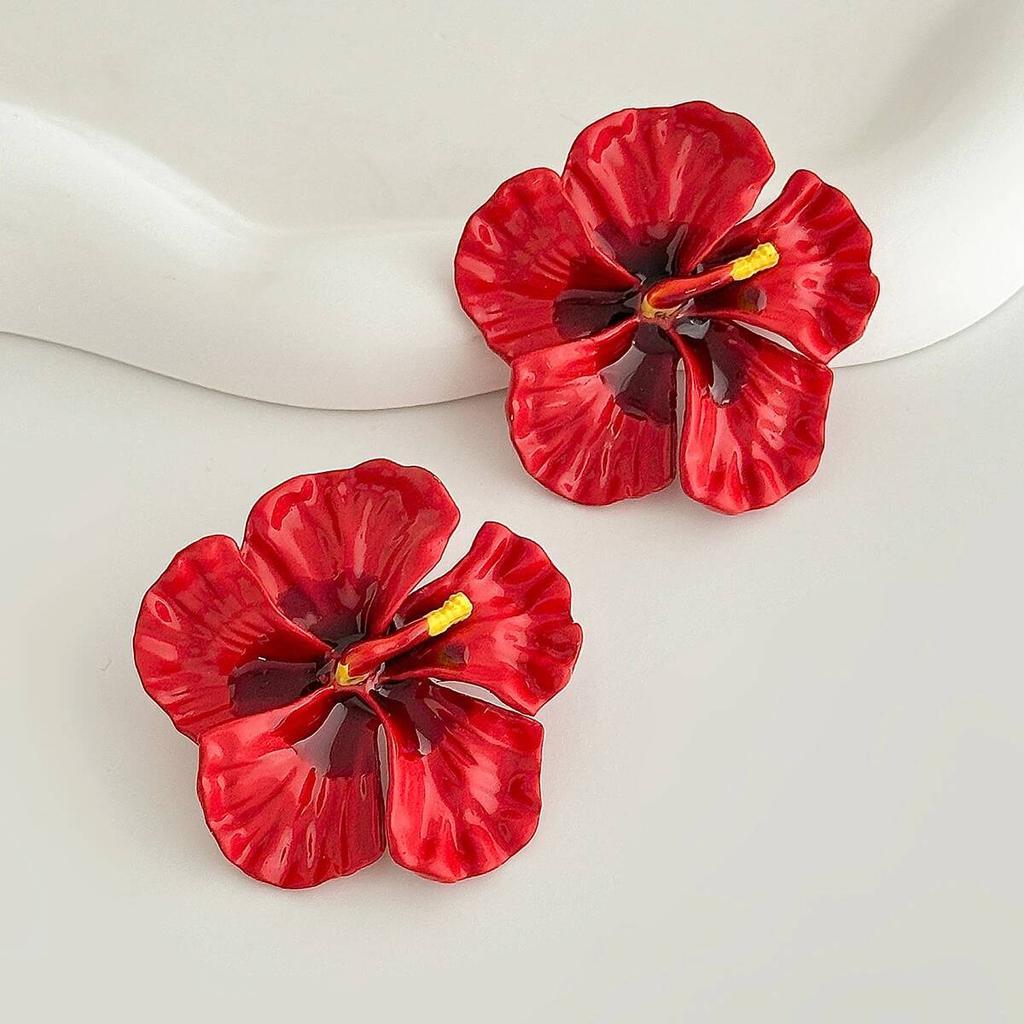 Salircon Boho Dripping Oil Colored Flower Earrings Women Vintage Exquisite Five Petal Flower Earrings Wedding Party Jewelry Gift