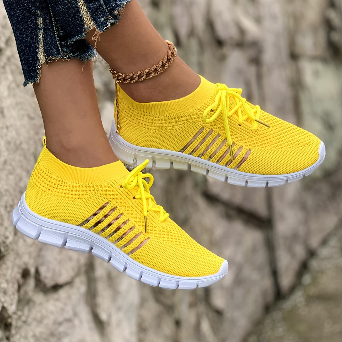 Leichte Mesh-Sneaker für Damen, atmungsaktive und weiche Schnürlaufschuhe, Freizeitschuhe 43 gelb