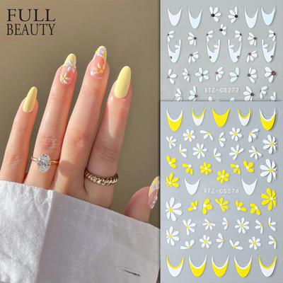 Sunflower Nail Decal and Sticker Flower Leaf Tree Green Simple Summer Slider for Manicure Nail Art Watermark Tips