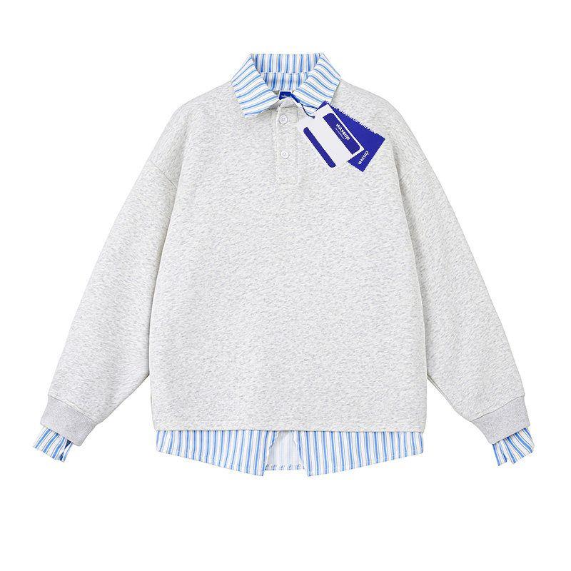 Wassup Trendy Black Fake Two-Piece Striped Lapel Men's Sweatshirt 2025 Spring and Autumn New Style Cool Workwear Top