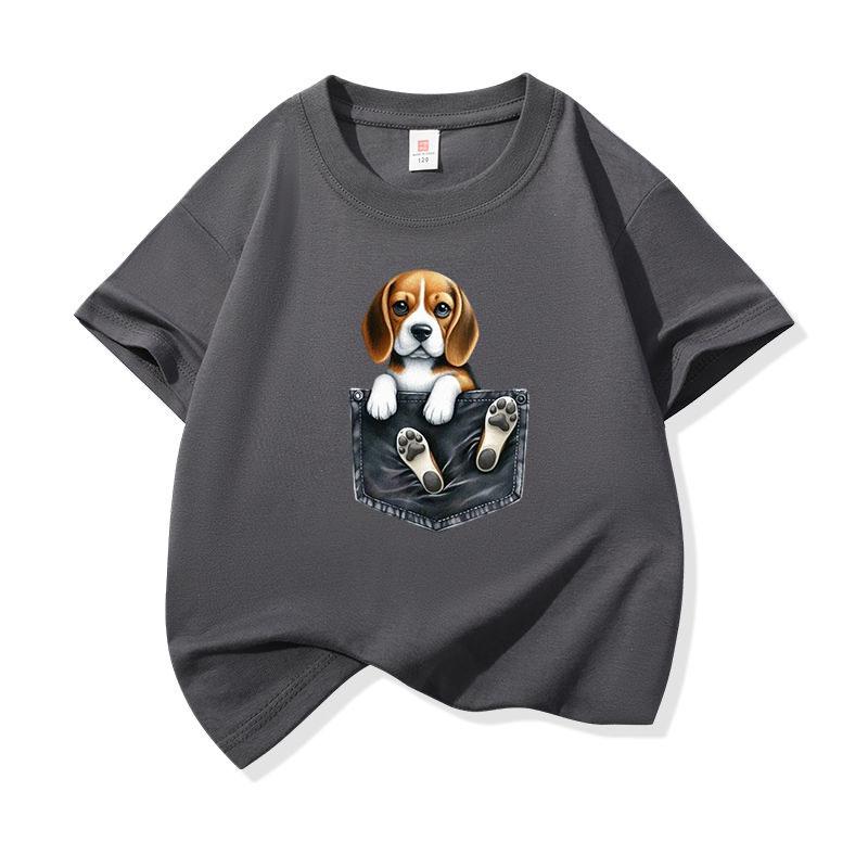 Kinder Katoenen T-shirt Schattige Zak Beagle Puppy Hond Grafisch Ronde Hals Korte Mouw T-shirt Casual Ademend Jongens Meisjes Zomer Top