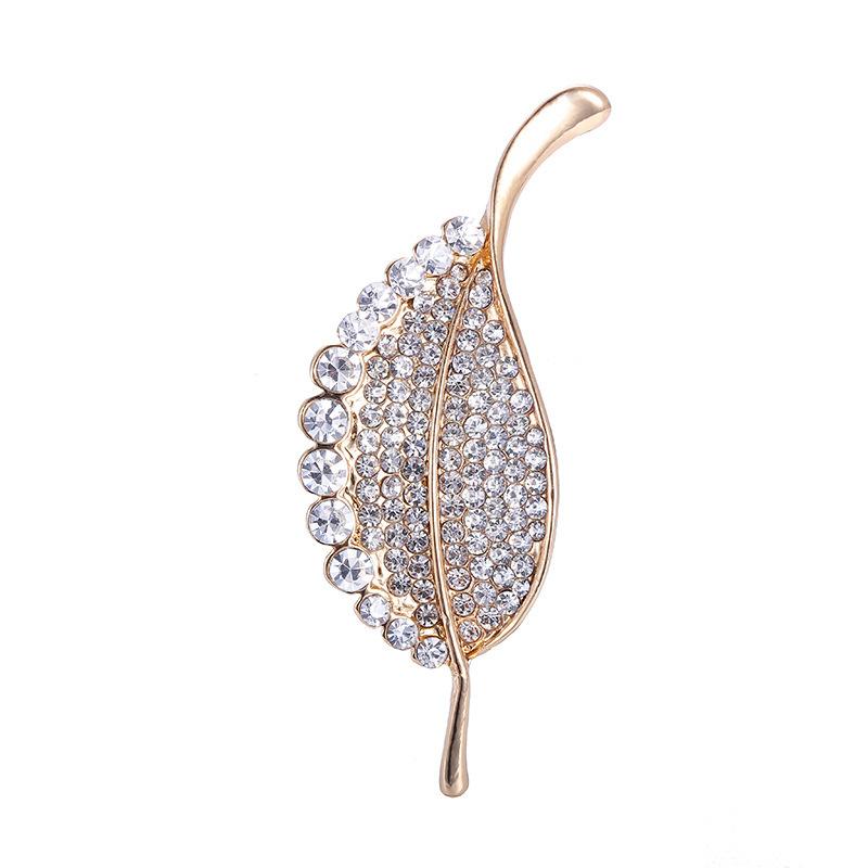 Statement Leaf Rhinestone Brooch Luxury Gold Color Plated Suit Sweater Cardigan Jacket Accessories Crystal Brooch