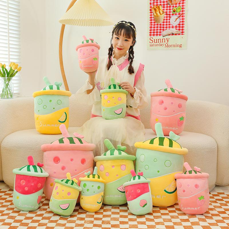 New milk tea cup plush toy cute fruit juice throw pillow scratch doll machine doll girl birthday gift