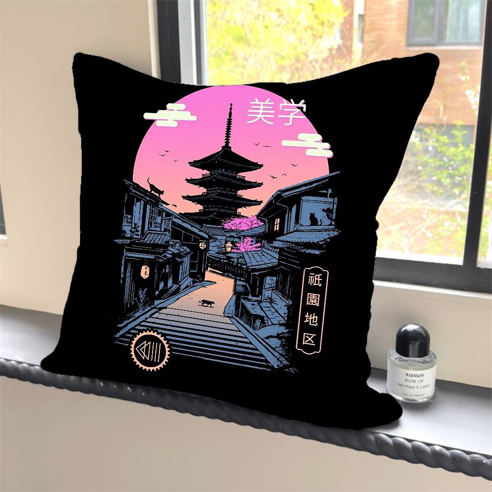 1 Stück Vintage Japanische Kunst Y2K Harajuku Kissenbezug Quadratisch Schlafzimmer Sofa Freizeit Komfort Kissen Auto Heimdekoration