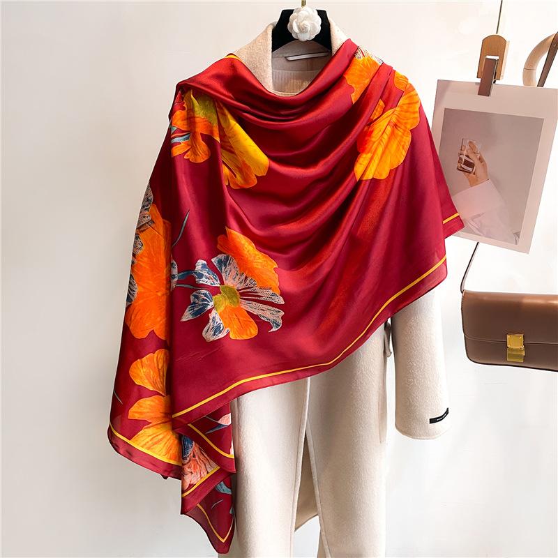 Hot Fashion Luxury Silk Scarf Women Spring Autumn Print Scarves Wrap Bandanna Foulard Muffler Female Travel Sunscreen Shawl