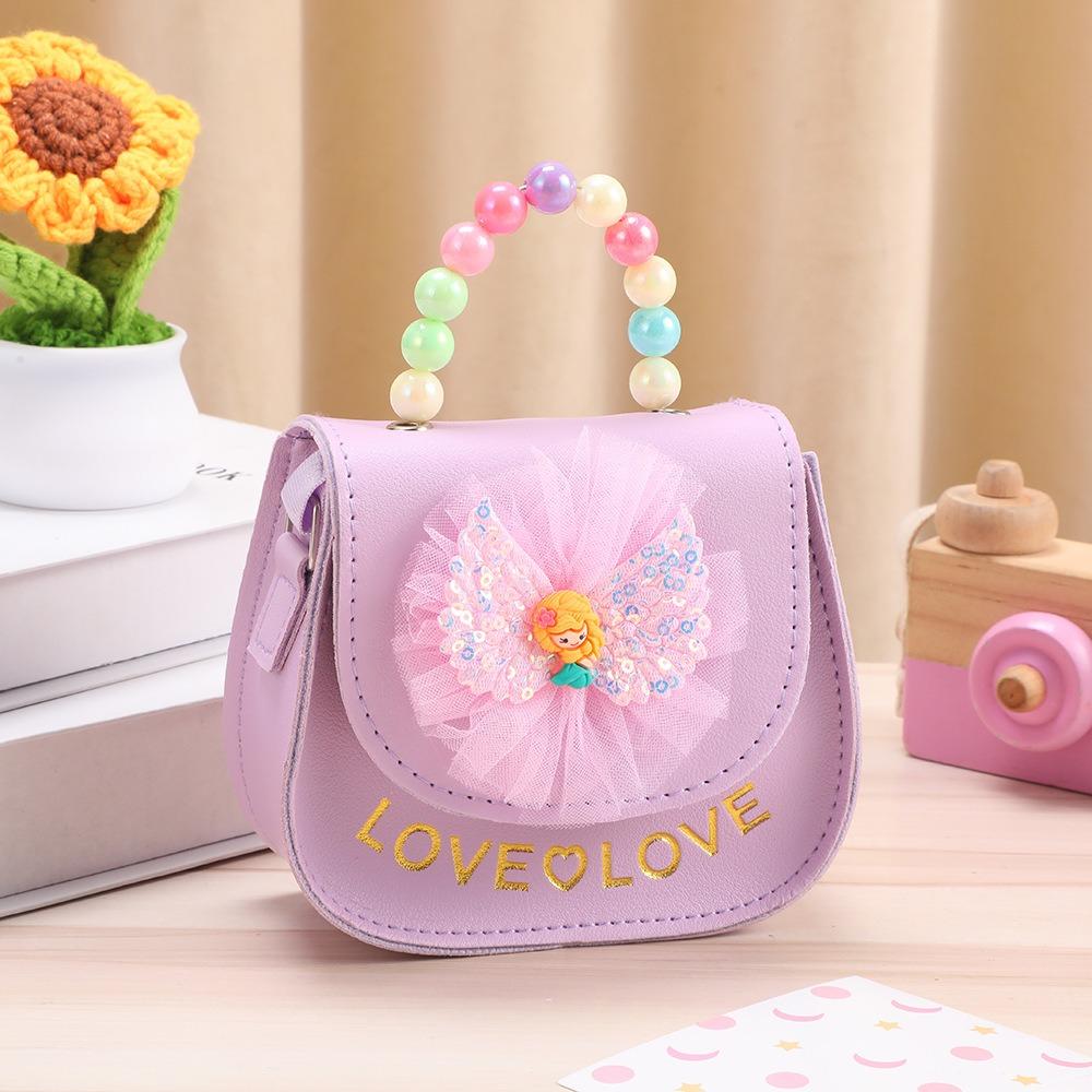 Cute Flowers Children's Handbags Messenger Bag Sweet Girls Pearl Shiny Kids Shoulder Bag Cartoon PU Leather Crossbody Bags