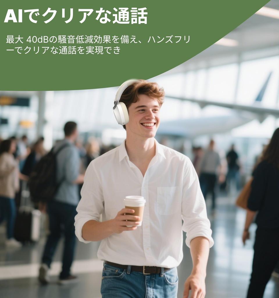 Hmusic Bluetooth Headphones with Japanese Voice Up To 80 Hours Wireless Audio Compatible 4 ANC Noise Cancellation ENC 40ms Low Latency Gaming Sound