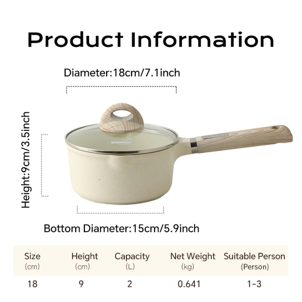 DONNOR Ceramic Nonstick Sauce Pan with Lid 2QT Milk Pot Compatible with All Stovetops 1-3 Use PFAS / PFOA Free,white