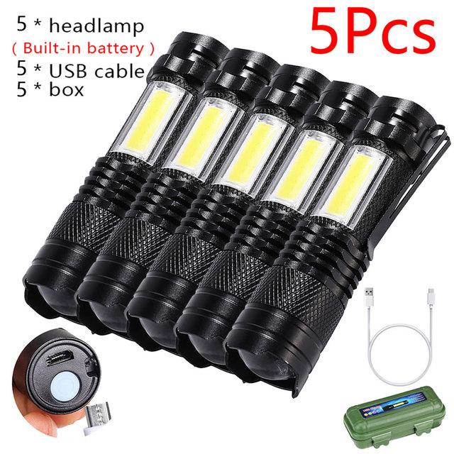 Q5 LED Mini Flashlight Built In Battery Zoom Torch COB Lamp 2000 Lumens Adjustable Outdoor Waterproof emergency Pocket Light