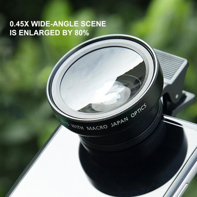 0.45X Wide Angle Macro Lens Two Function Opticals Glass For Smartphones DSLR Cameras With Edges Distortions Correction